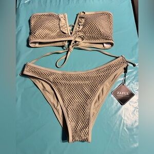 Zaful Tan Textured Mesh Bikini